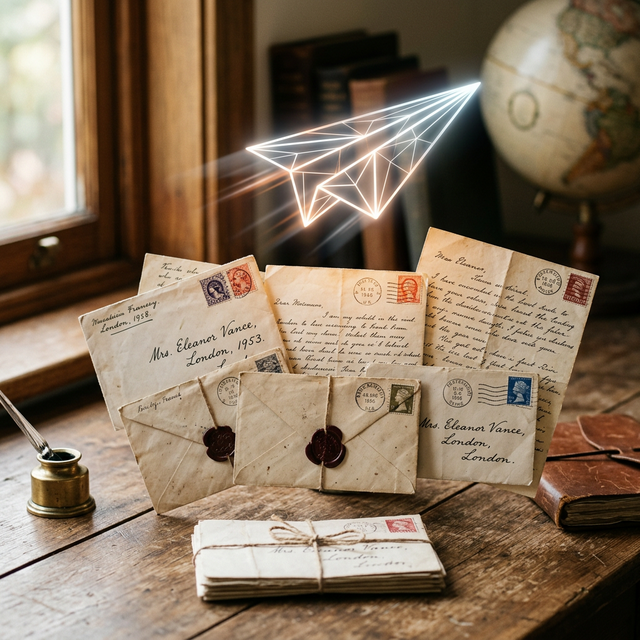 Two digital paper planes flying towards each other, representing a connection between modern pen pals